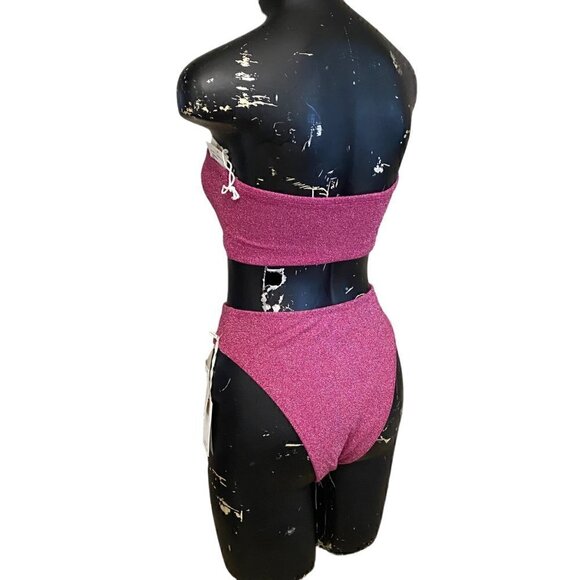 NEW Good American 2pc Hawaiian Pink Sparkle Swimsuit Bikini - Picture 5 of 10